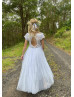 Lace Tulle Keyhole Back Ankle Length Flower Girl Dress
